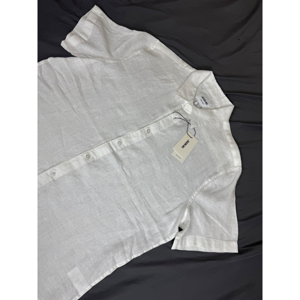 Jason Wu Mens 100% Linen Short Sleeve Button Up Shirt White Large Casual NWT - Picture 9 of 16